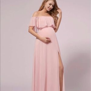 Maternity Ruffle Off Shoulder Pink Dress Small